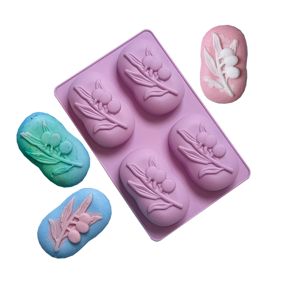Soap Making Essentials - 4 キャビティオーバルオリーブツリーシリコーン石鹸型 DIY 石鹸作りキット手作りケーキキャンドル型ギフトクラフト用品家の装飾