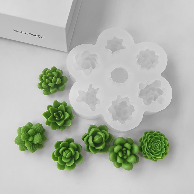 Soap Making Essentials - 7 in 1 多肉植物サボテンシリコンモールド、DIY手作り石鹸アロマキャンドル作成用型、エポキシ樹脂石膏ホームデコレーションキャスティングモールド
