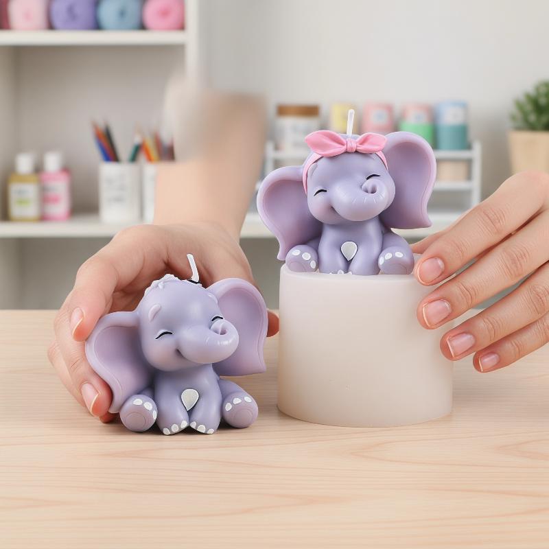 Soap Making Gloves - かわいい3D象型シリコンキャンドルモールド、簡単リリース、再利用可能なDIY動物型、石鹸、樹脂、香り付きキャンドル、ホームクラフト用