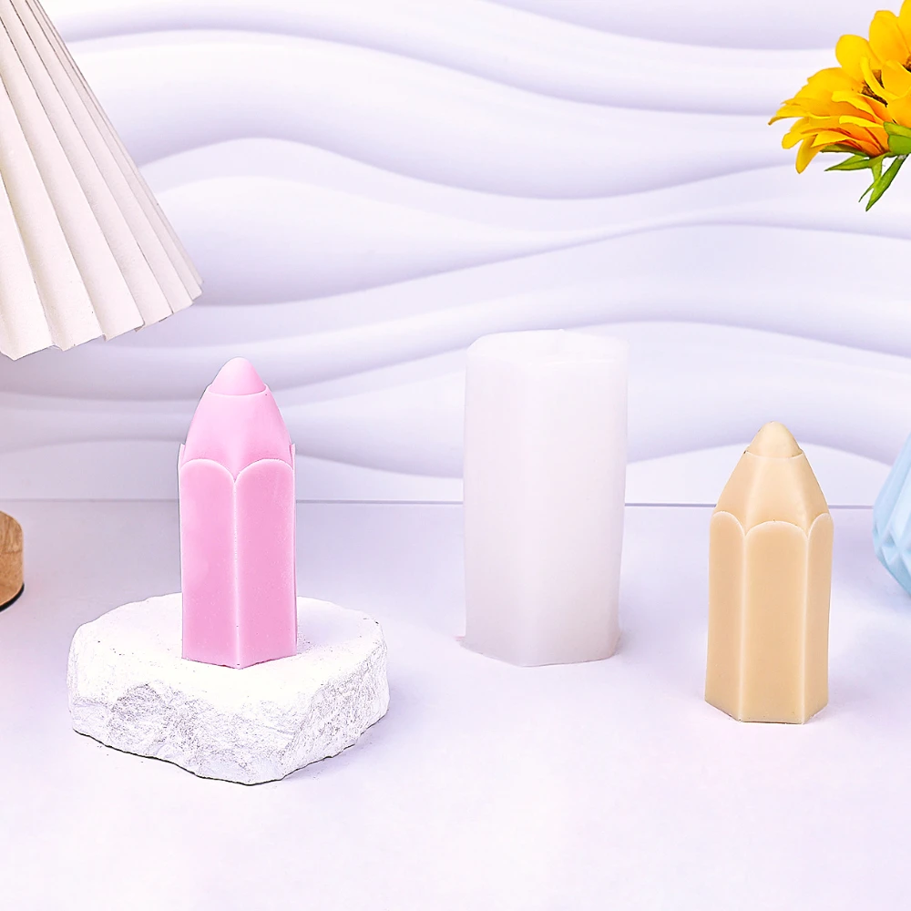 Soap Making In School - 鉛筆の形をしたシリコンキャンドルモールド,ジオメトリシリンダー,石膏型,テーパーピラー,石鹸製造ツール,学校のスターター,ギフト,家の装飾
