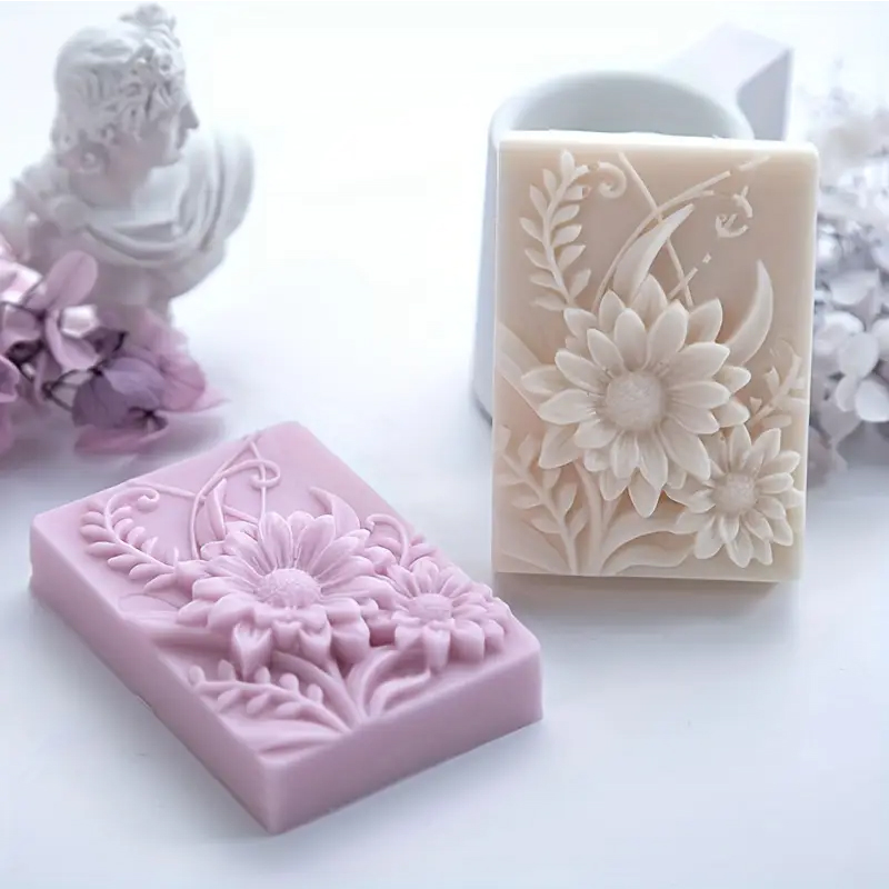 Soap Making Essentials - 3D フラワースクエア石鹸シリコーン型長方形手作り香りキャンドル金型 DIY 手作りクラフト石鹸製作用型