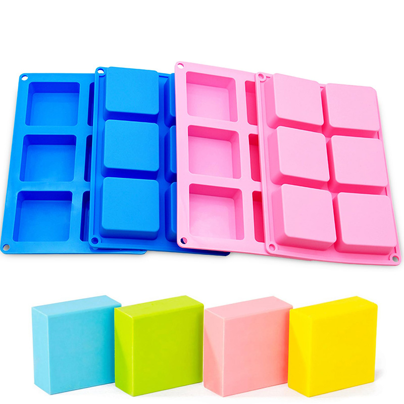 Soap Making Gloves - 正方形のシリコン石鹸型,チョコレート,カップケーキ,コーンブレッド,マフィン,石鹸バー,6つの空洞,焦げ付き防止