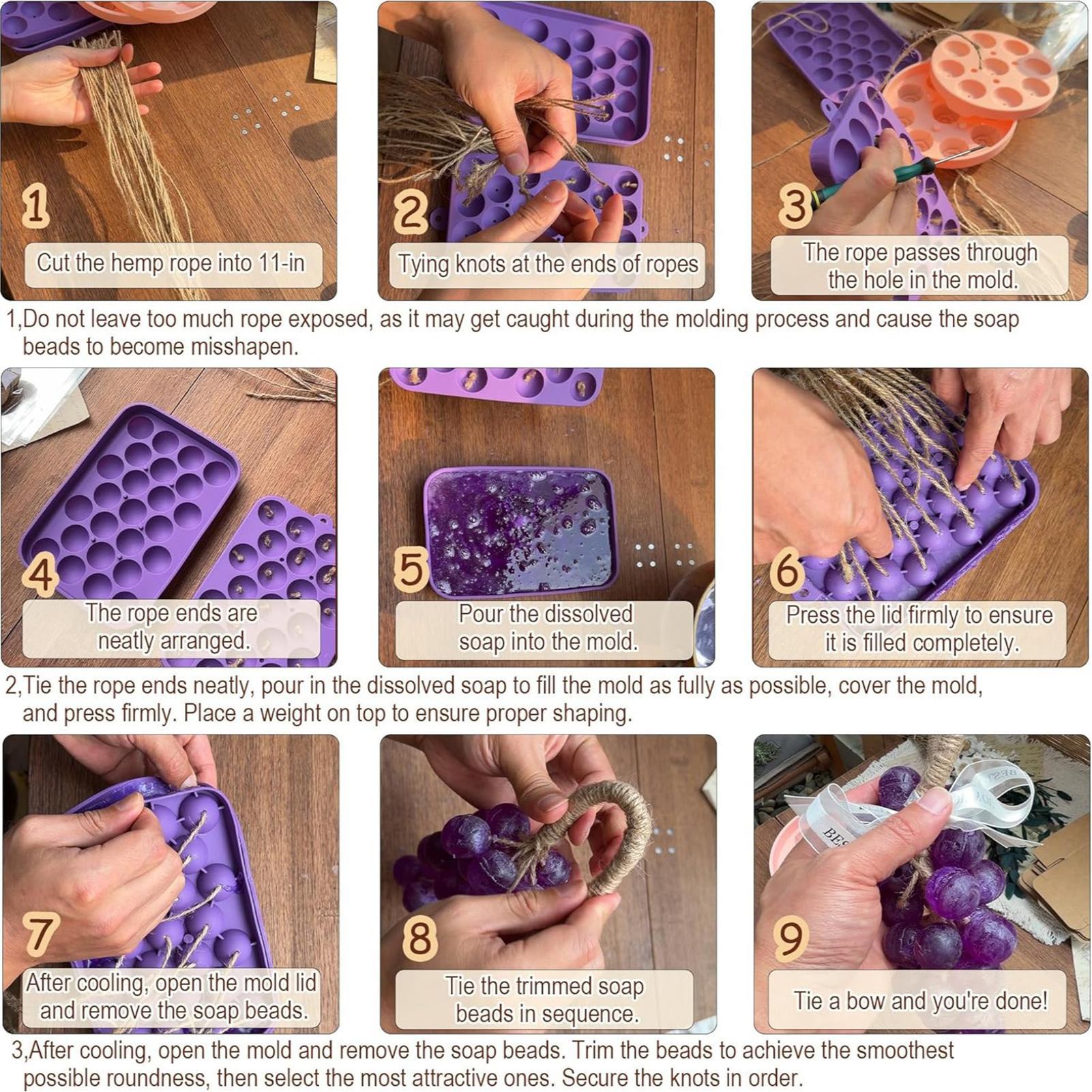 Soap Making Kit For Adults - 初心者向け石鹸作りキット 花とブドウの形をしたキャンドル作り用品 ロープ、リボン、ラベル付き 大人向け石鹸メーカーキット