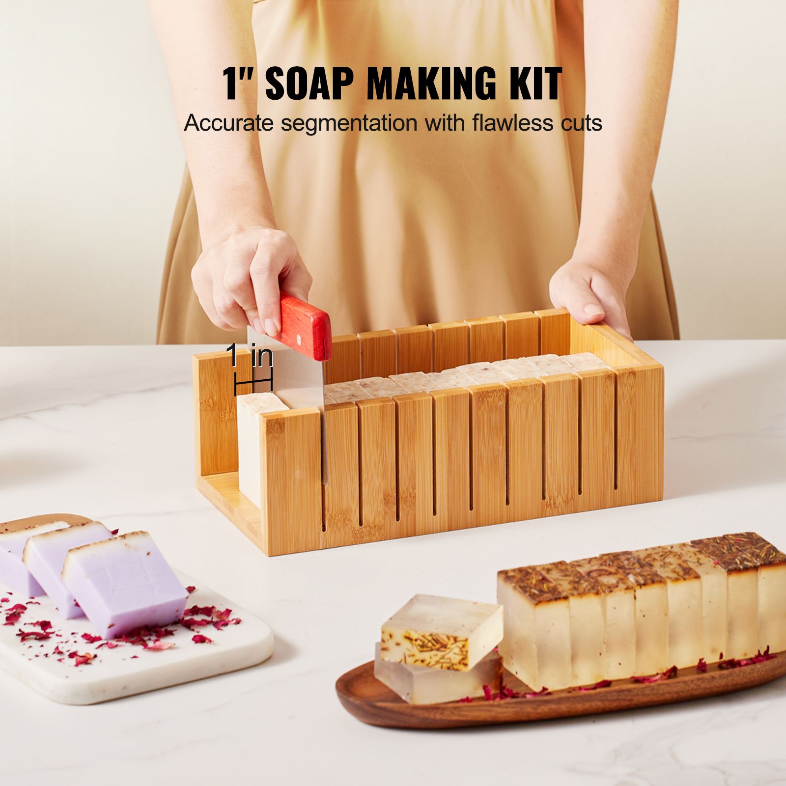 石鹸作りキット、竹製カッティングボックスとシリコンモールド付 - Soap Making Kit For Adults のレビューと価格