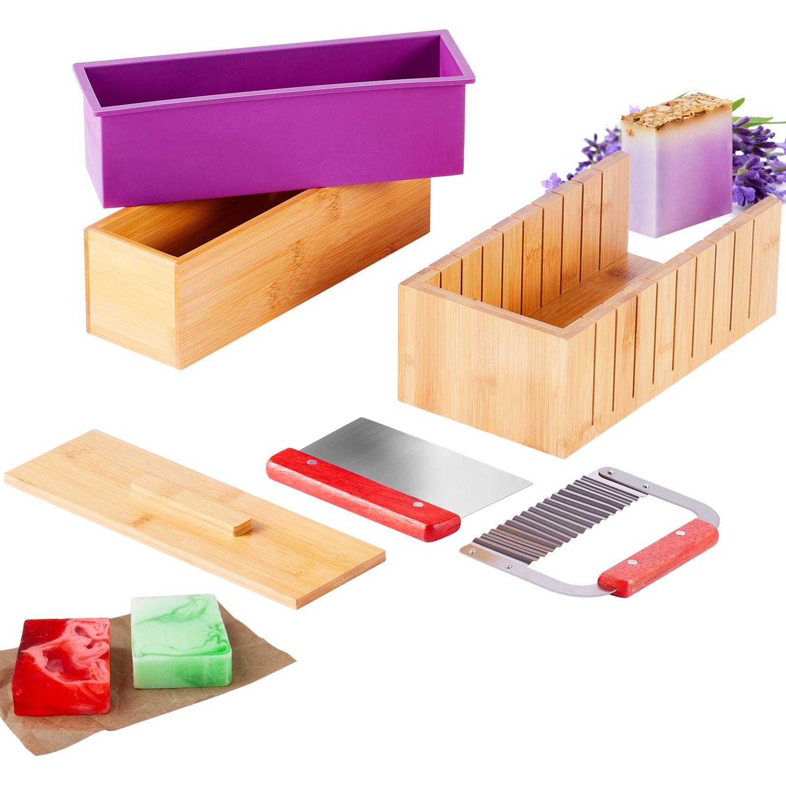 石鹸作りキット、竹製カッティングボックスとシリコンモールド付 - Soap Making Kit For Adults のレビューと価格