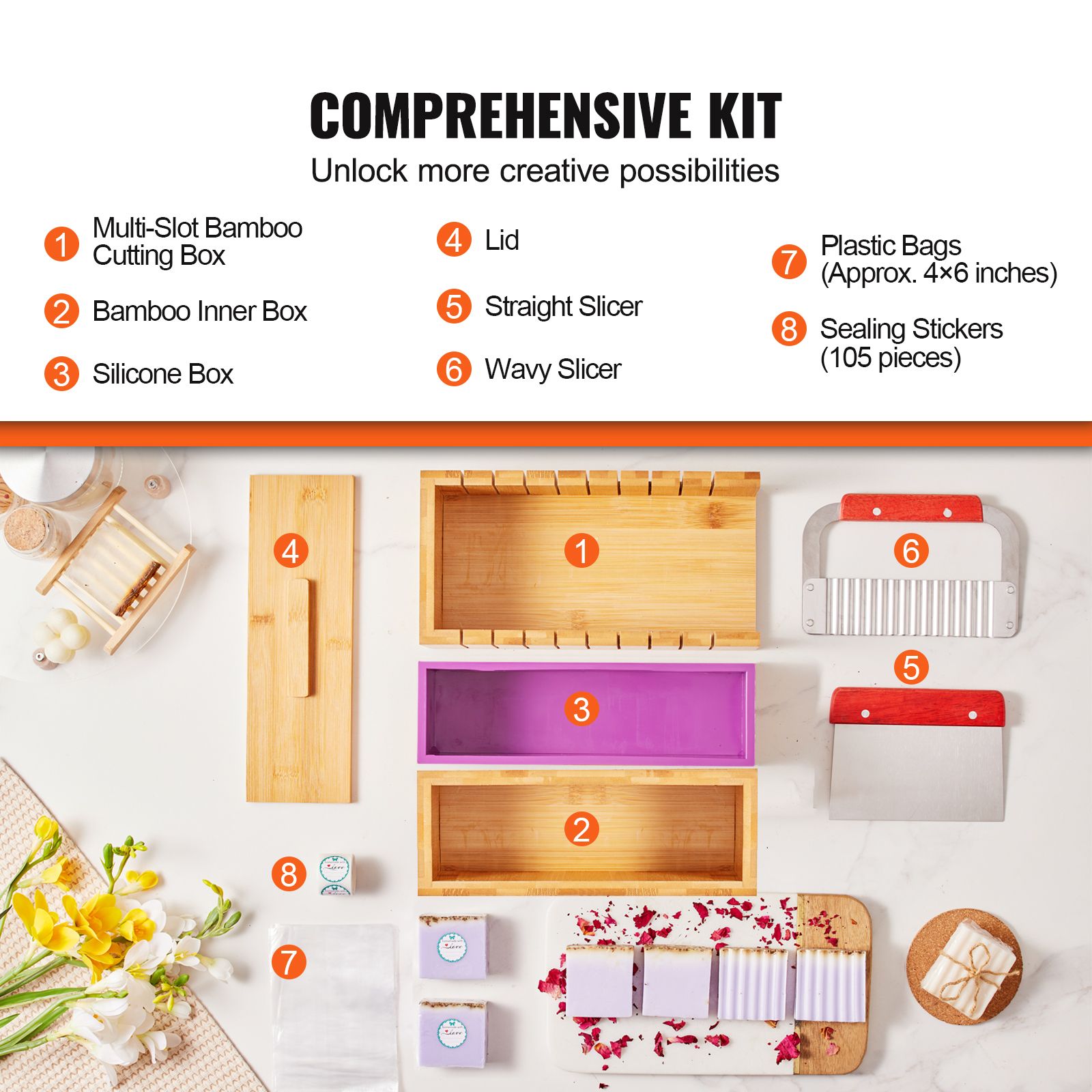 石鹸作りキット、竹製カッティングボックスとシリコンモールド付 - Soap Making Kit For Adults のレビューと価格