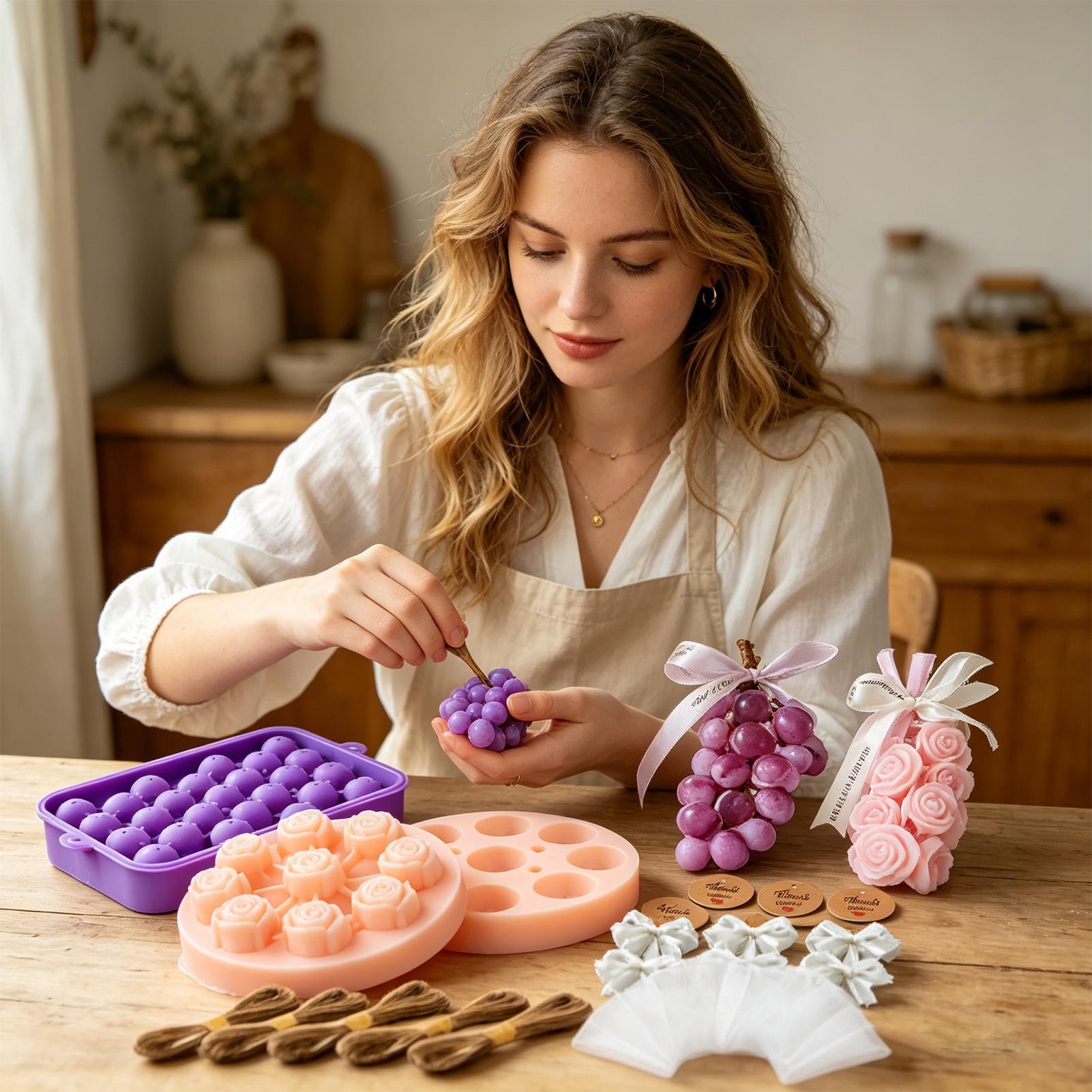 DIY石鹸作りキット DIYグレープとフラワーキャンドル型  - Soap Making Kit For Adults のレビューと価格